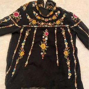 Zara floral embroidered blouse
